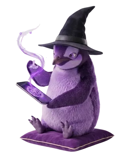Pingüino de Velolix con sombrero mágico, mascota de la agencia